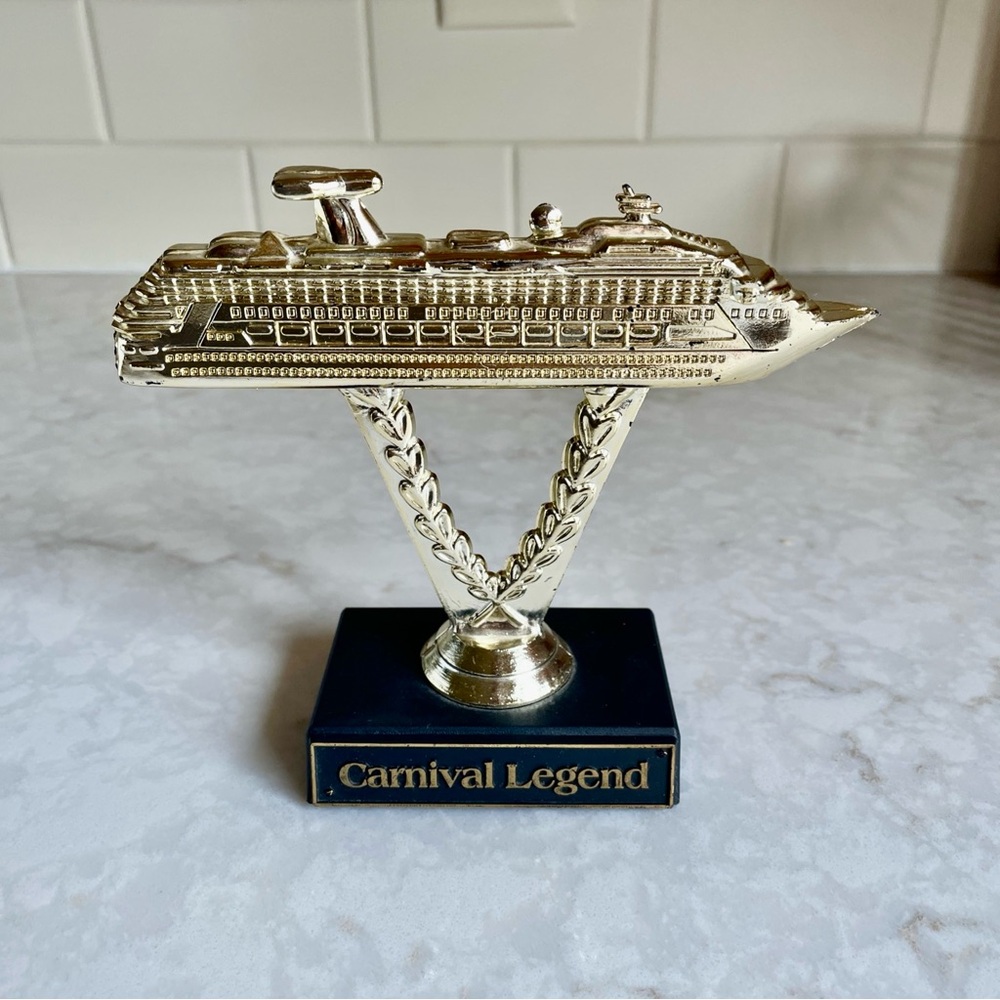 Carnival Legend Gold Plastic Ship on a Stick Trophy Award Cruise Boat